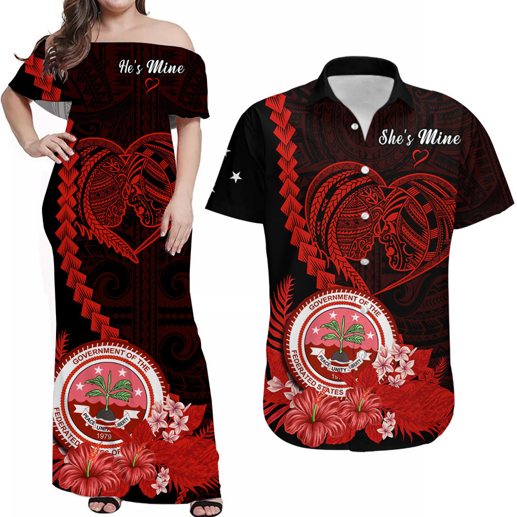 (Custom Personalised) FSM Valentine Couple Matching Outfit For Couple Combo Dress And Hawaiian Shirt Heart Love Tropical Flowers Red