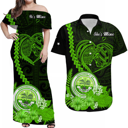 (Custom Personalised) FSM Valentine Couple Matching Outfit For Couple Combo Dress And Hawaiian Shirt Heart Love Tropical Flowers Green