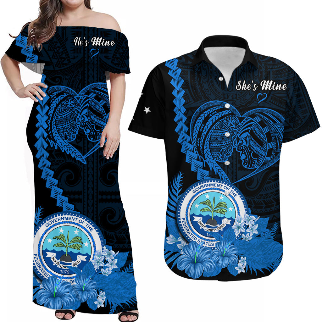 (Custom Personalised) FSM Valentine Couple Matching Outfit For Couple Combo Dress And Hawaiian Shirt Heart Love Tropical Flowers Blue