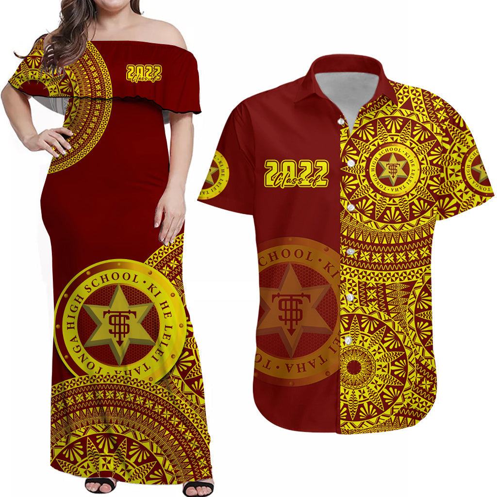 (Custom Text And Number) Matching Clothes For Couples Tonga High School Combo Dress And Hawaiian Shirt Class Of Year Tongan Ngatu Pattern