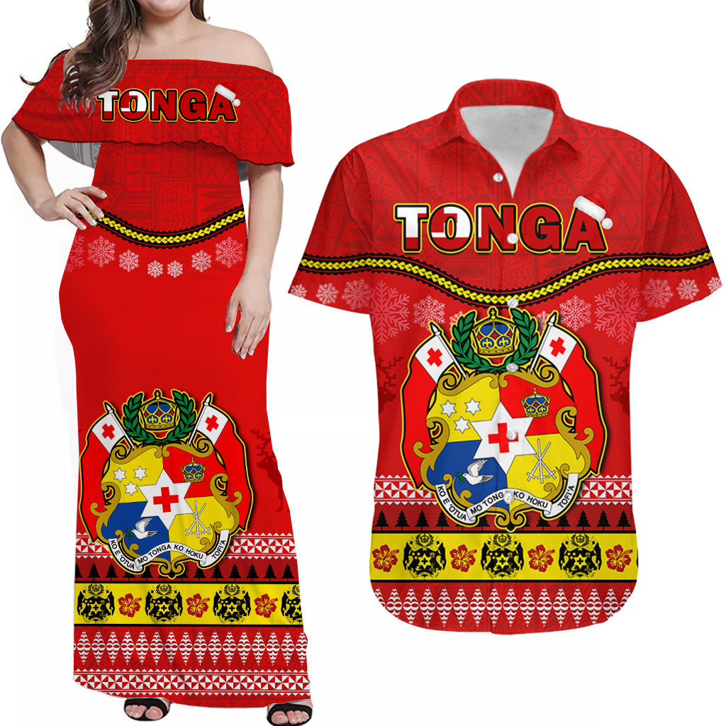 (Custom Personalised) Matching Outfits For Couples Tonga Christmas Combo Dress And Hawaiian Shirt Tongan Ngatu Kilisimasi Fiefia