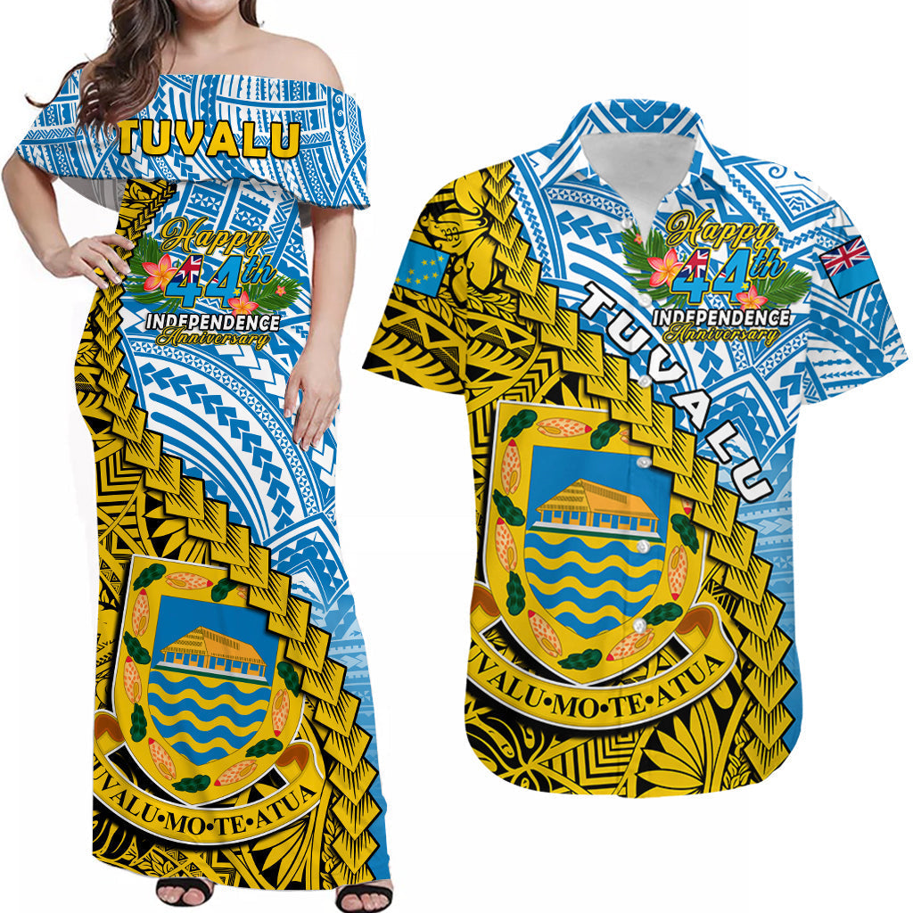 Matching Outfits For Couples Tuvalu 1978 Combo Dress And Hawaiian Shirt Happy 44th Independence Anniversary Polynesian Pattern