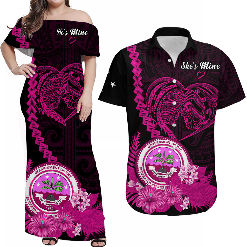 (Custom Personalised) FSM Valentine Couple Matching Outfit For Couple Combo Dress And Hawaiian Shirt Heart Love Tropical Flowers Pink