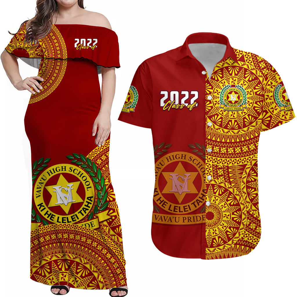 (Custom Text And Number) Matching Outfits For Couples Tonga Vavau High School Combo Dress And Hawaiian Shirt Class Of Year Tongan Ngatu Pattern