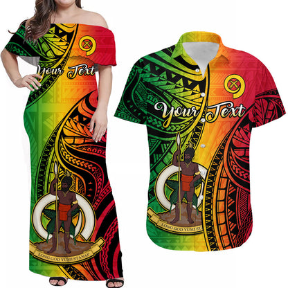 (Custom Personalised) Matching Clothes For Couples Vanuatu Combo Dress And Vanuatuan Shirt Luganville Polynesian Reggae Coat Of Arms
