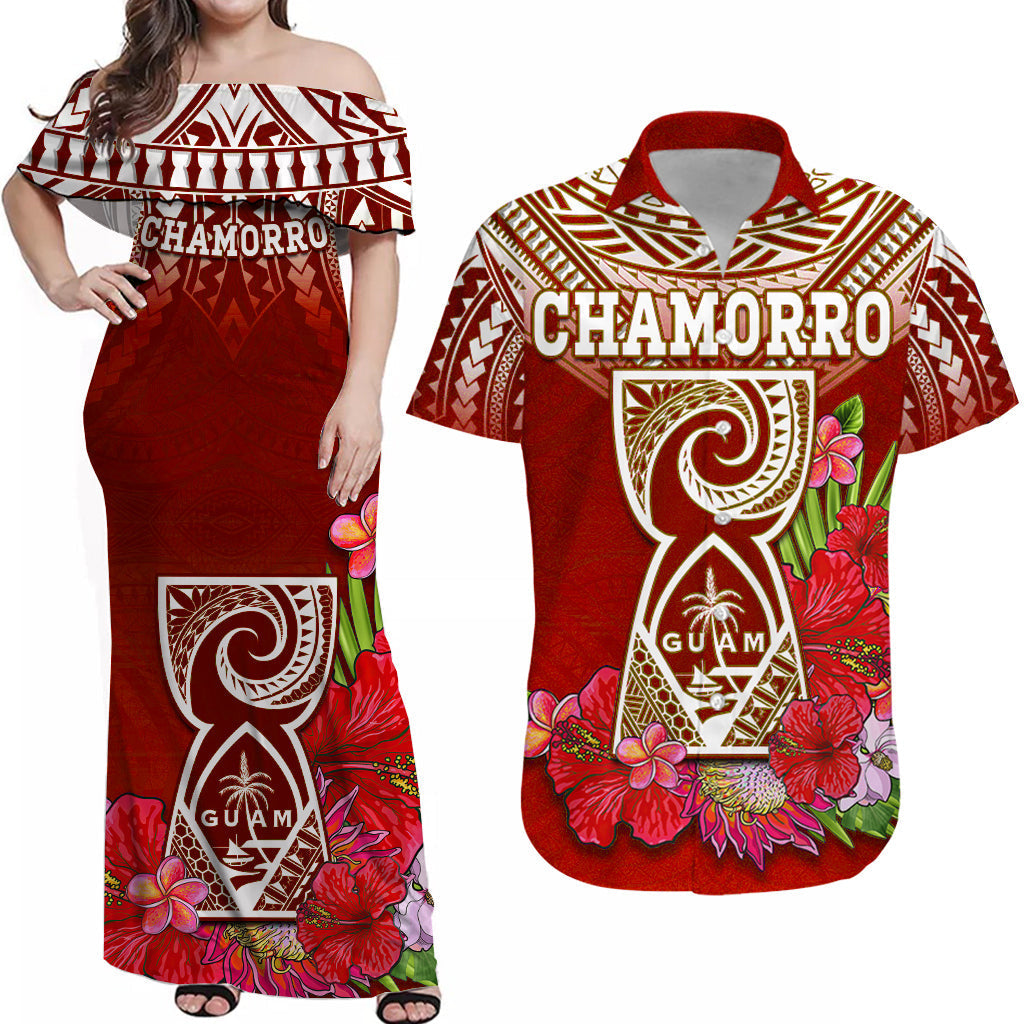 (Custom Personalised) Guam Chamorro Guaman Latte Stone Tropical Flowers Matching Outfit For Couple Combo Dress And Shirt Red Version
