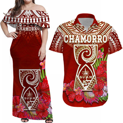 (Custom Personalised) Guam Chamorro Guaman Latte Stone Tropical Flowers Matching Outfit For Couple Combo Dress And Shirt Red Version