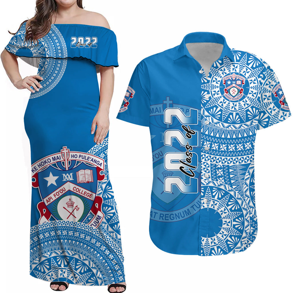 (Custom Text And Number) Matching Outfits For Couples Apifoou Tonga College Combo Dress And Hawaiian Shirt Class Of Year Tongan Ngatu Pattern