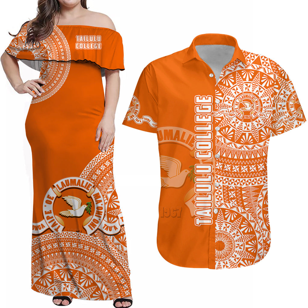 (Custom Personalised) Matching Outfits For Couples Tailulu Tonga College Combo Dress And Hawaiian Shirt Tongan Ngatu Pattern