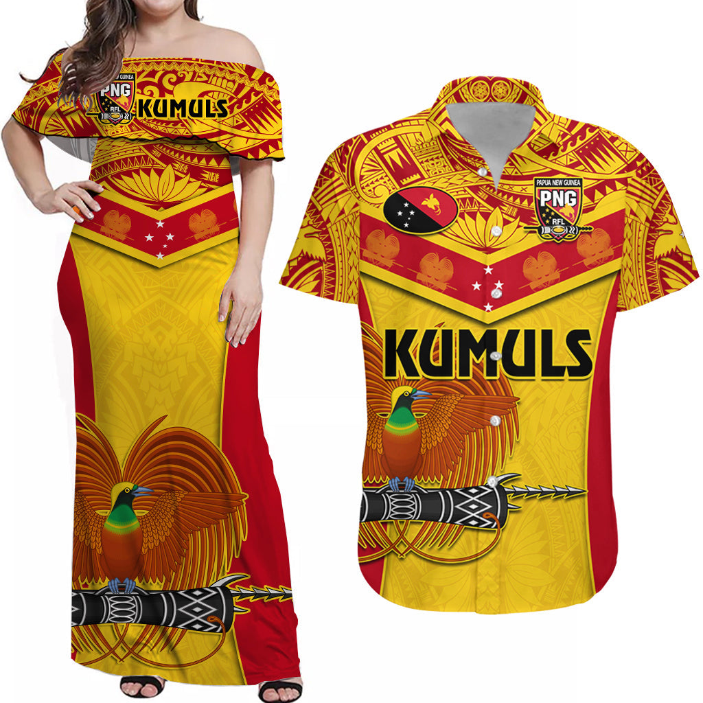 Matching Clothes For Couples Papua New Guinea Rugby Combo Dress And Hawaiian Shirt PNG Kumuls Bird Of Paradise Yellow