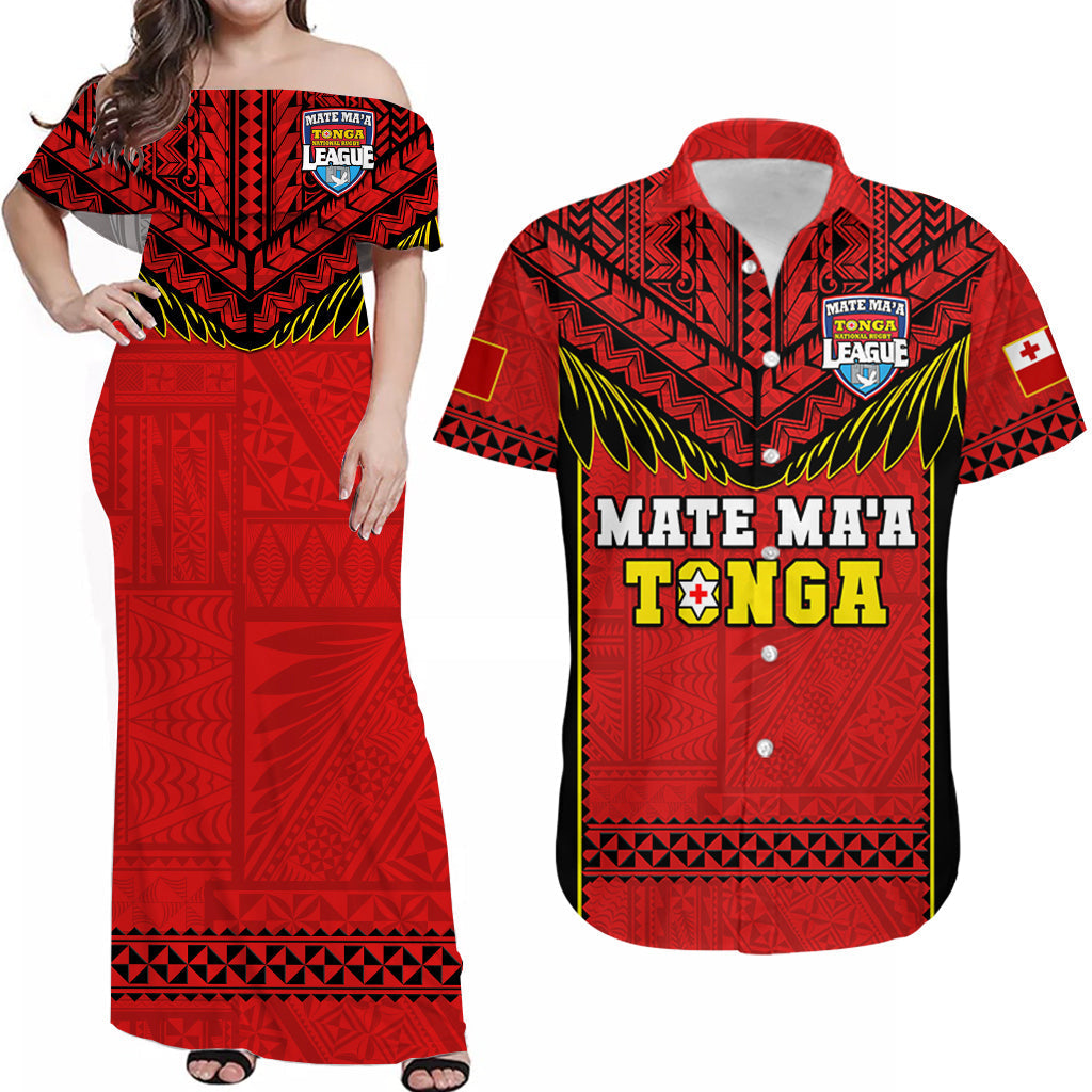 Matching Outfits For Couples Tonga Rugby Combo Dress And Hawaiian Shirt Mate Maa Tonga Pacific Ngatu Black