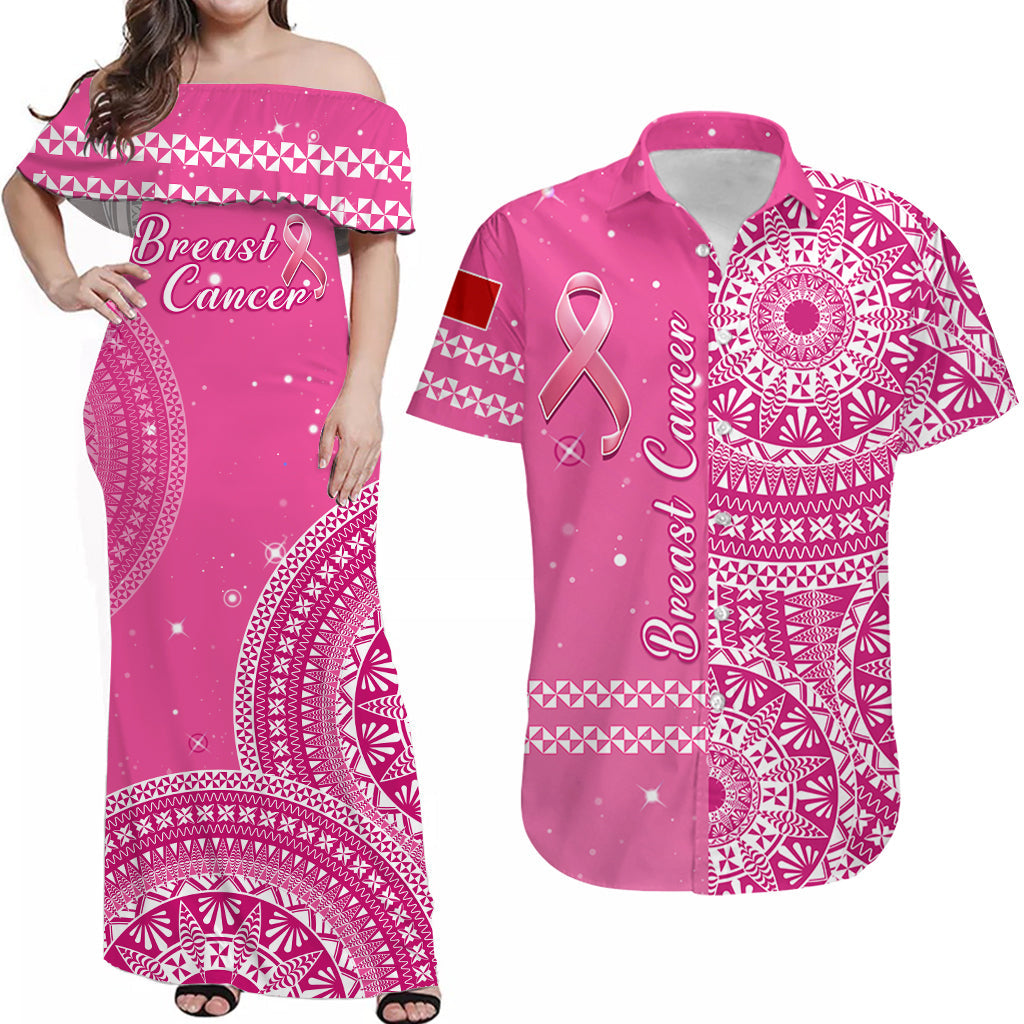 (Custom Personalised) Matching Outfits For Couples Tonga Breast Cancer Combo Dress And Hawaiian Shirt Tongan Ngatu Pattern No One Fights Alone
