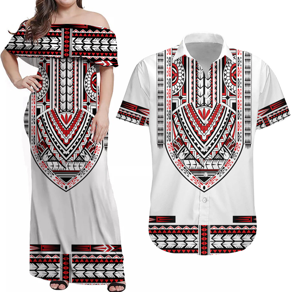 (Custom Personalised) Polynesian Couple Outfits Dress And Hawaiian Shirt Dashiki With Polynesian Tattoo Royal Version