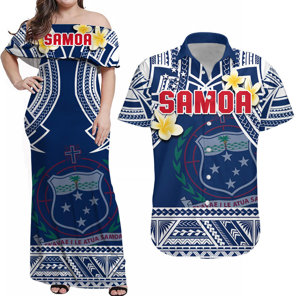 (Custom Personalised) Matching Outfits For Couples Samoa Combo Dress And Hawaiian Shirt Samoan Plumeria Flowers Mix Polynesian Pattern