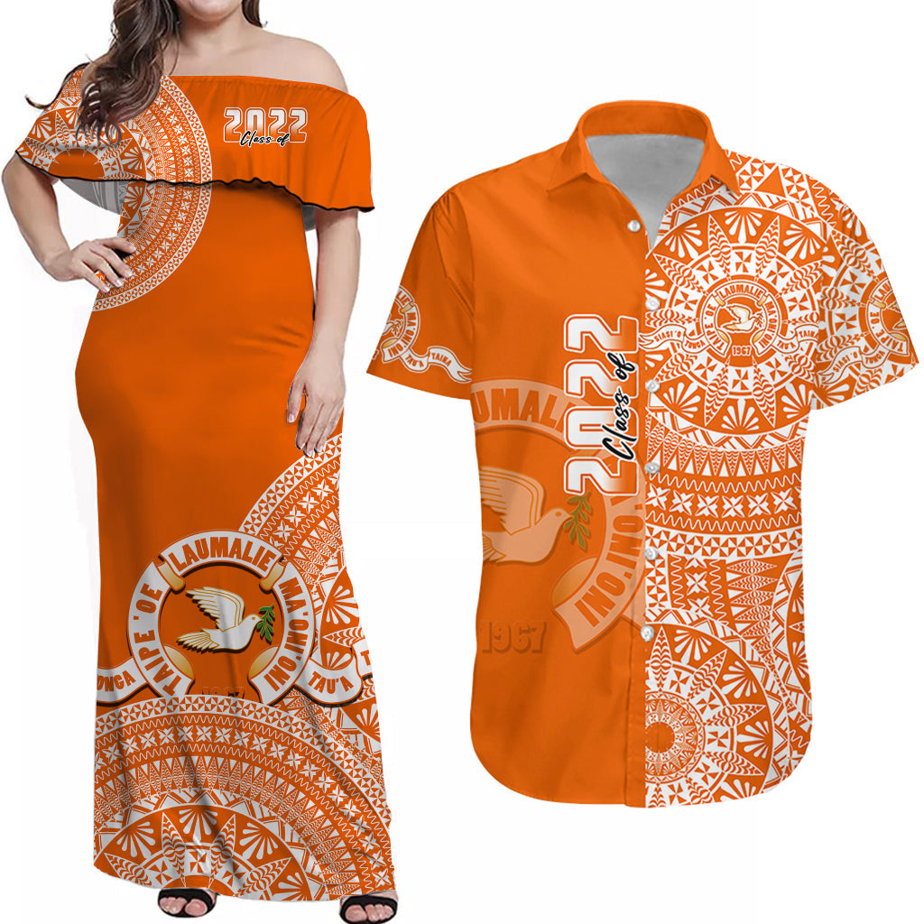 (Custom Text And Number) Matching Outfits For Couples Tailulu Tonga College Combo Dress And Hawaiian Shirt Class Of Year Tongan Ngatu Pattern