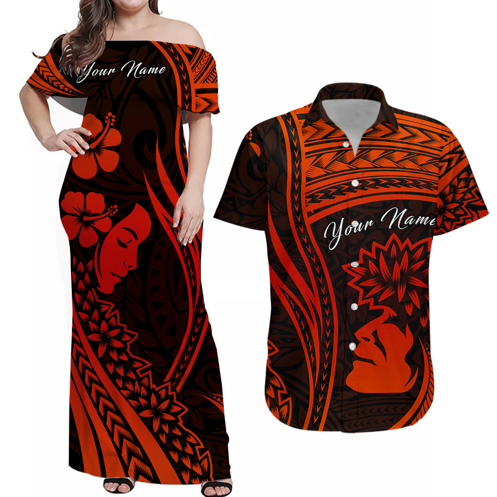 (Custom Personalised) Outfit For Couple Polynesian Valentine Couple Combo Dress and Hawaiian Shirt I LOVE YOU Hibiscus Style Red