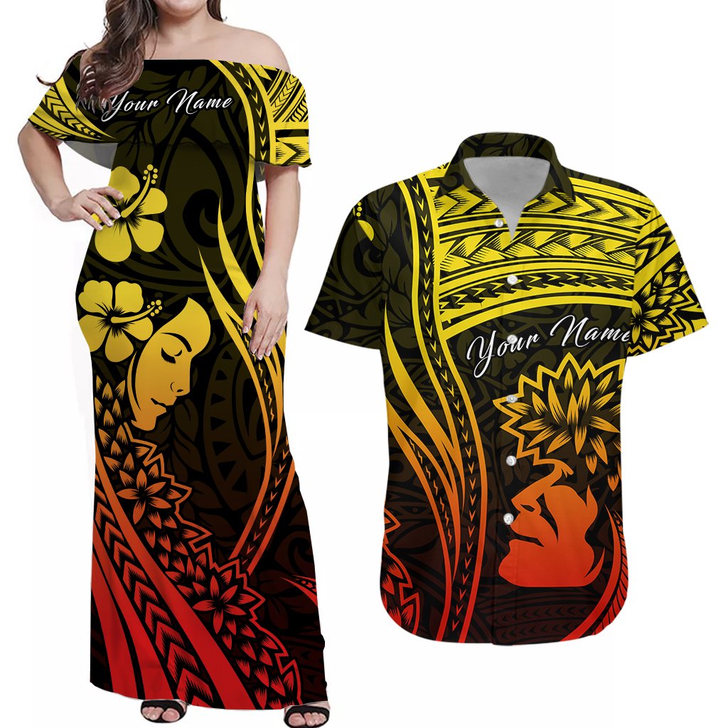 (Custom Personalised) Outfit For Couple Polynesian Valentine Couple Combo Dress and Hawaiian Shirt I LOVE YOU Hibiscus Style Special
