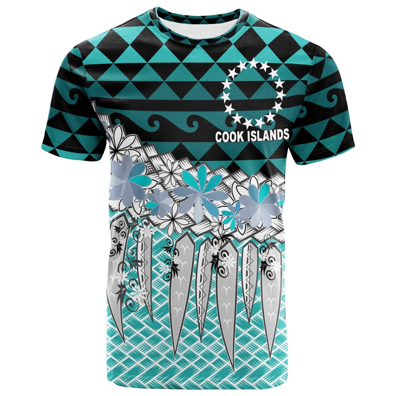 Cook Islands T Shirt Coconut Leaves Weave Pattern Blue