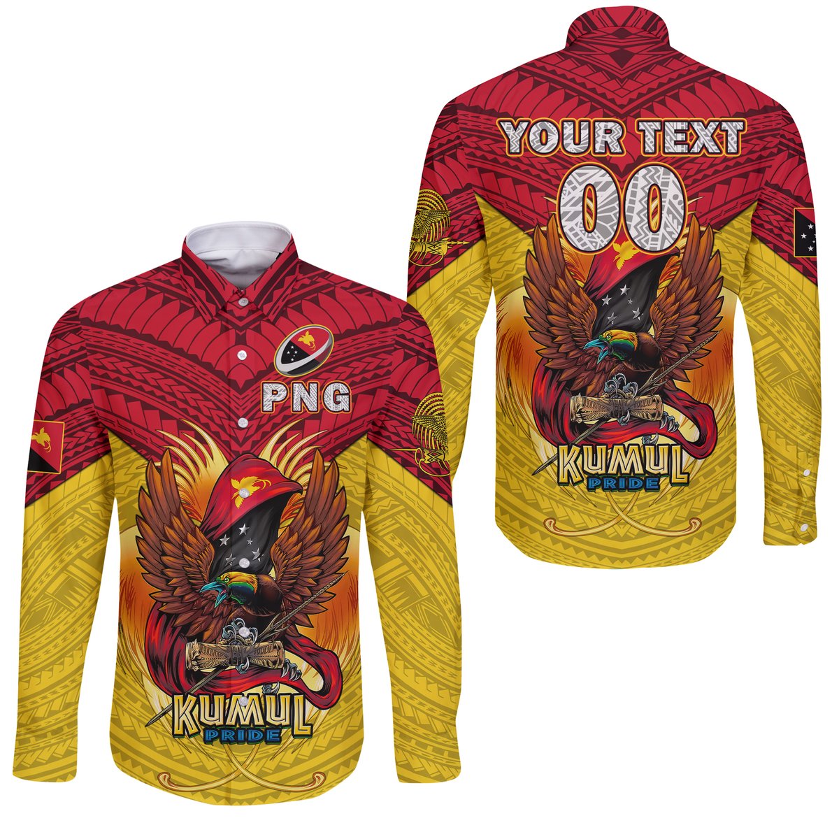(Custom Personalised) Papua New Guinea Rugby Kumul Pride Long Sleeve Button Shirt