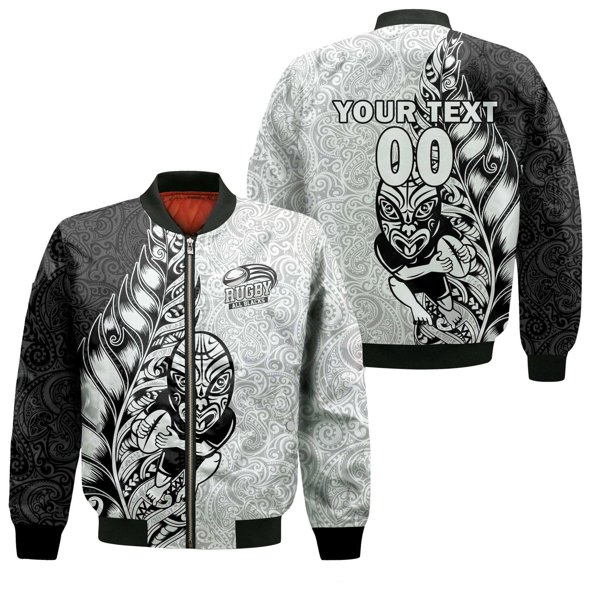 (Custom Personalised) New Zealand Maori All Black Rugby Bomber Jacket