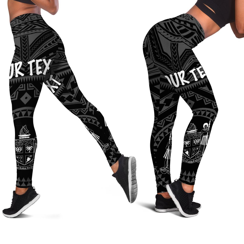 Fiji Personalised Women's Leggings - Fiji Seal With Polynesian Tattoo Style Black
