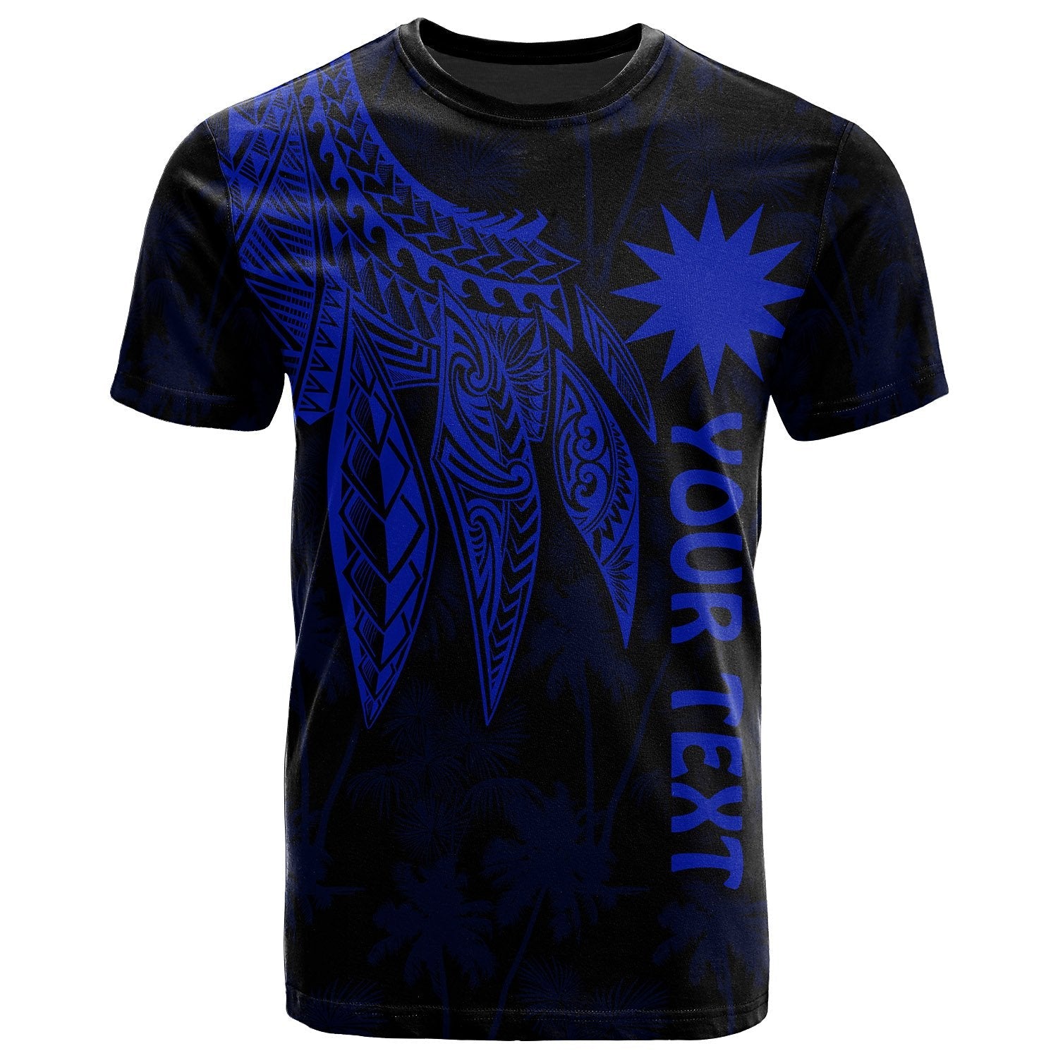 Nauru Personalised T Shirt Polynesian Wings Blue