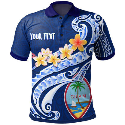 Guam Personalised Polo - Guam Seal Polynesian Patterns Plumeria Blue