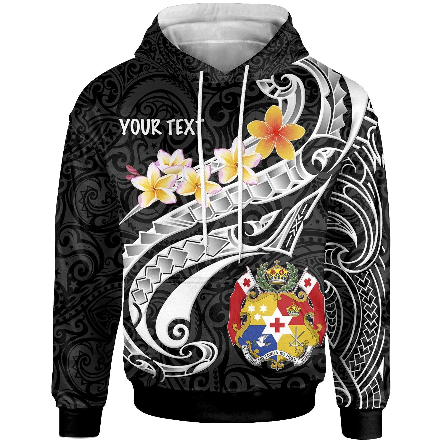 Tonga Hoodie Tonga Seal Polynesian Patterns Plumeria (Black)