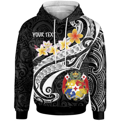 Tonga Hoodie Tonga Seal Polynesian Patterns Plumeria (Black)