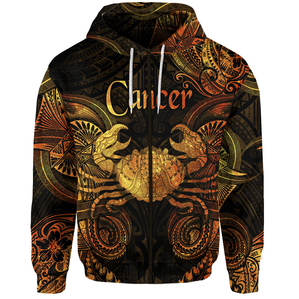 Cancer Zodiac Polynesian Zip Hoodie Unique Style Gold