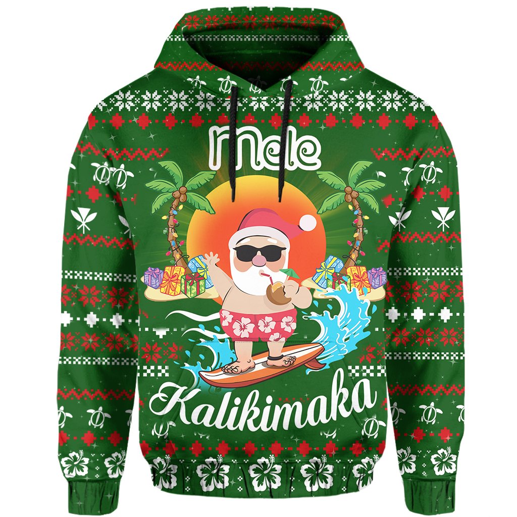 Hawaiian Santa Claus Mele Kalikimaka Hoodie Green Aviv Style AH