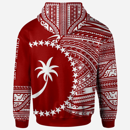 Chuuk Hoodie Micronesia White Red Patterns With Coat Of Arms
