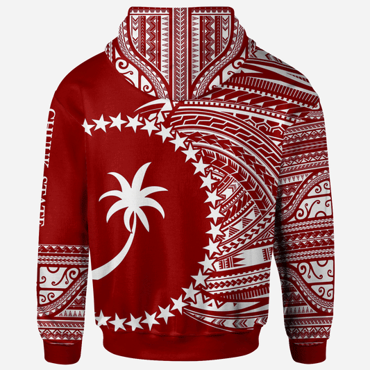 Chuuk Hoodie Micronesia White Red Patterns With Coat Of Arms