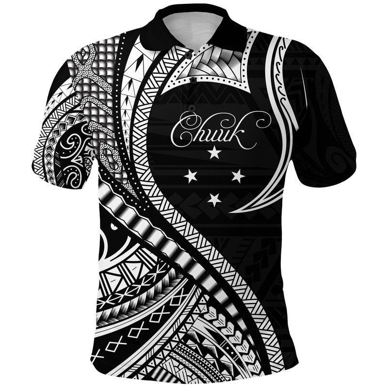 Chuuk Polo Shirt Federated States Of Micronesia Black Wave Style