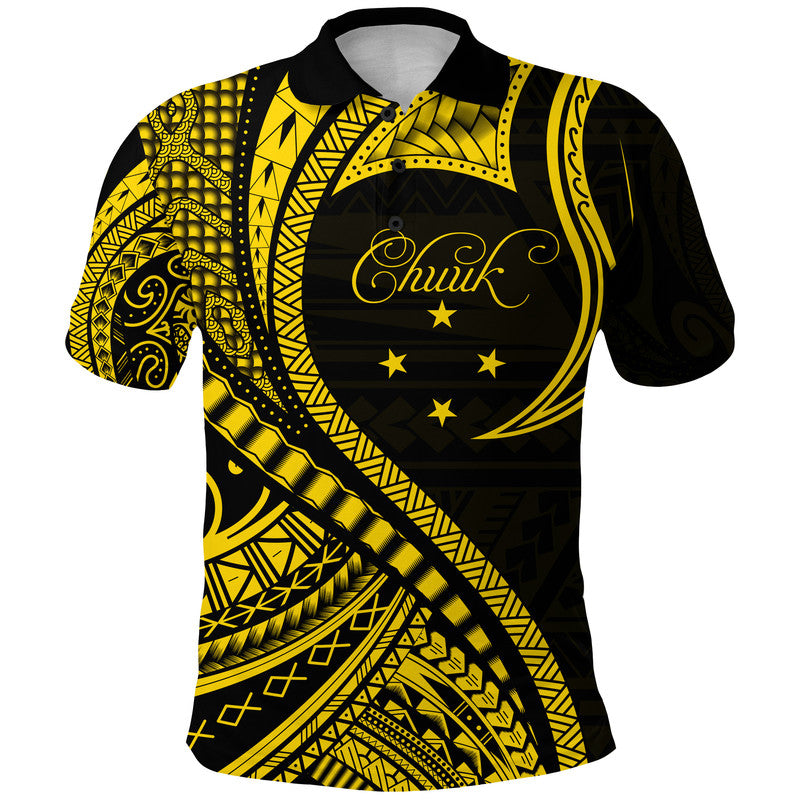 Custom Personalised Chuuk Polo Shirt Federated States Of Micronesia Gold Wave Style