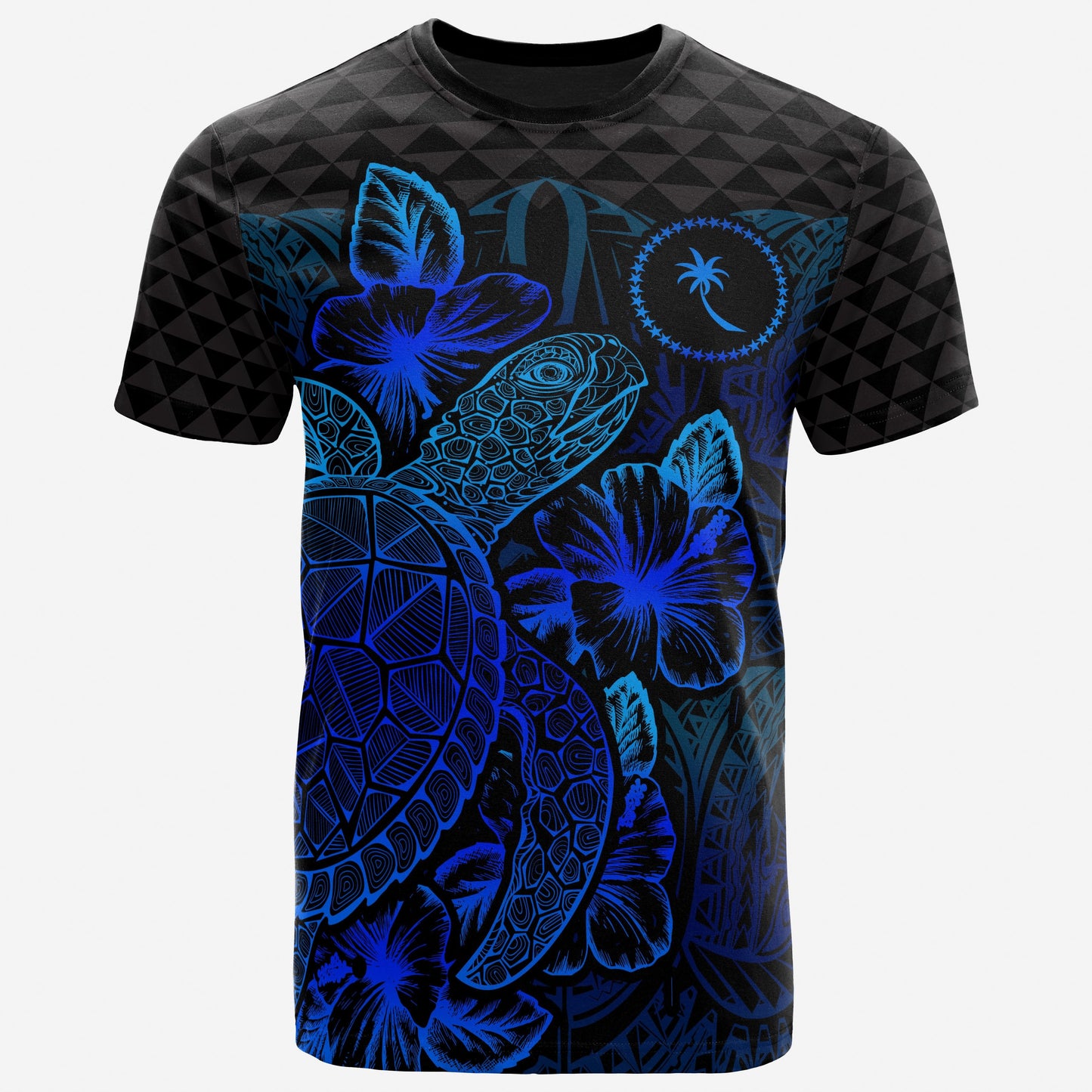 Chuuk T Shirt Chuuk Flag Turtle Hibiscus Blue Kid Style