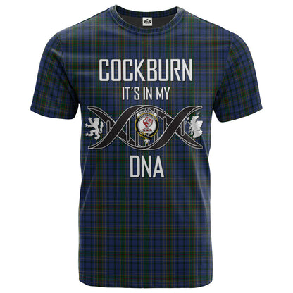 Printivon Cockburn Blue Clan DNA In Me Tartan Crest T Shirt
