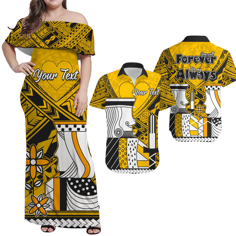 (Custom Personalised) Outfit For Couple Polynesian Vanlentine Combo Dress and Shirt Queen and King Heart Gold Version