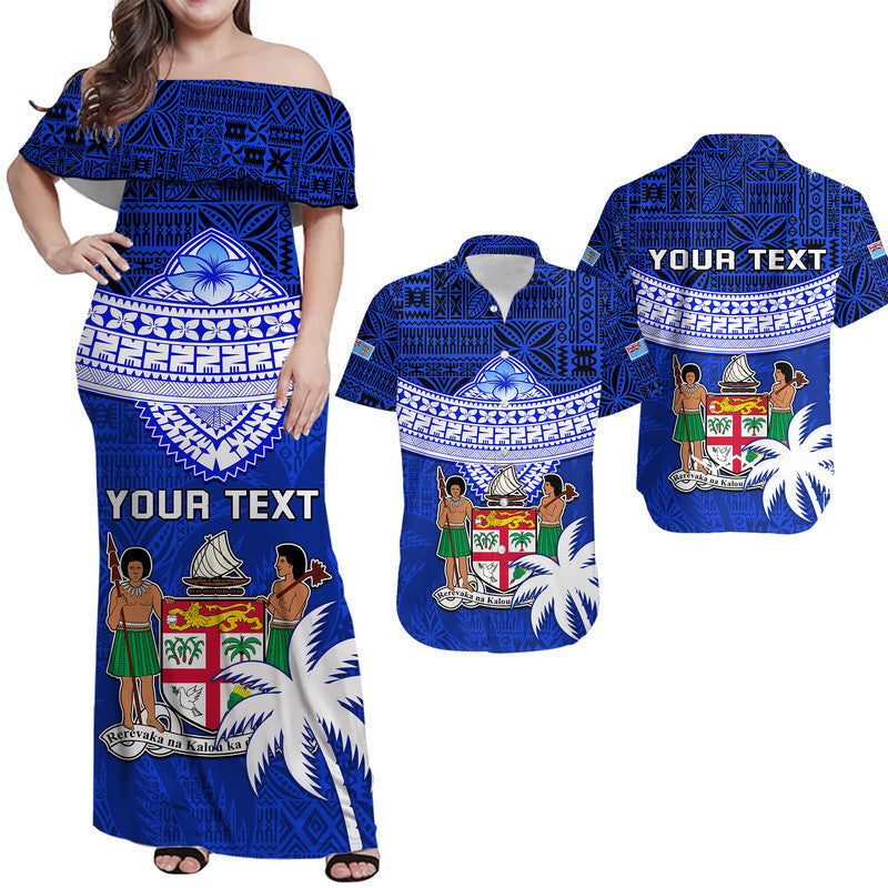 (Custom Personalised) Fiji Coat Of Arms Matching Outfit For Couple Combo Dress and Shirt Polynesian Tapa Palm Tree