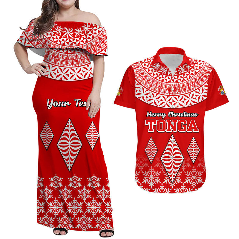 (Custom Personalised) Matching Outfits For Couples Tonga Kupesi Ngatu Merry Christmas Combo Dress and Hawaiian Shirt