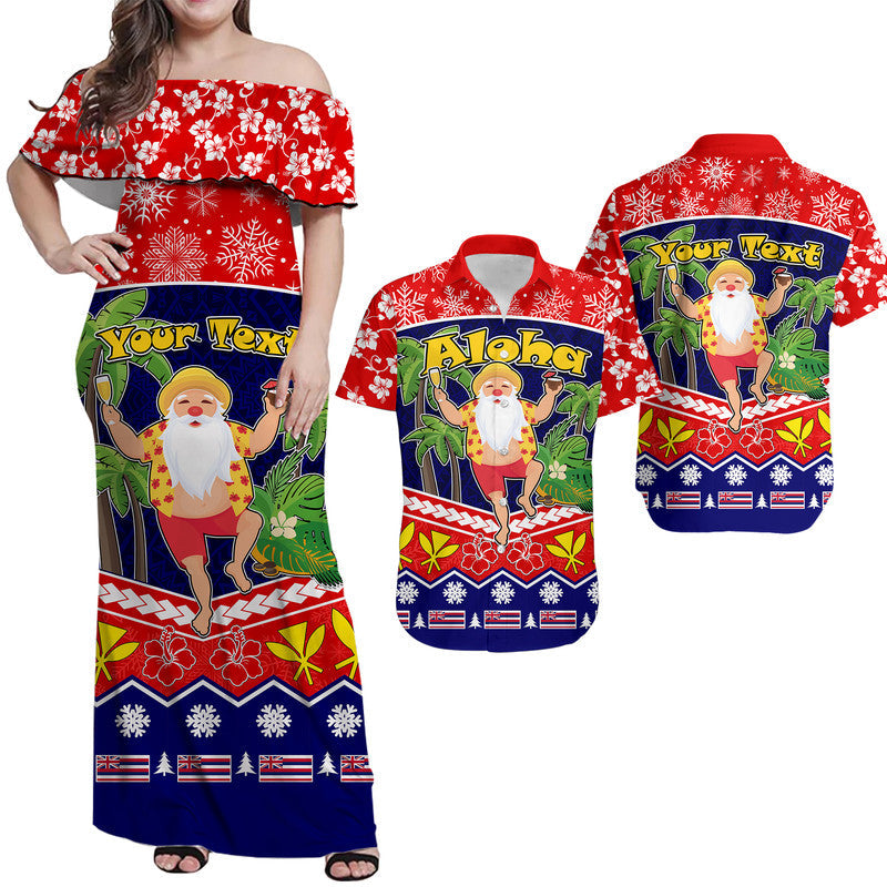 (Custom Personalised) Hawaii Couple Outfits Hawaii Santa Kalikimaka Palm And Hibiscus Christmas Vibe Dress and (Custom Personalised) Hawaiian