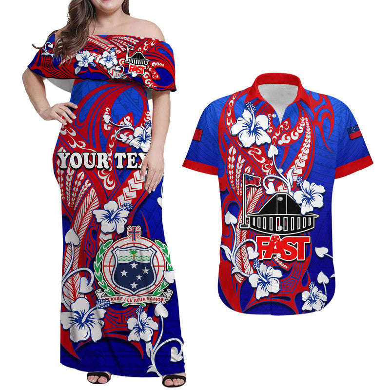 (Custom Personalised) Matching Outfits For Couples Special Samoa FAST Party Combo Dress and Hawaiian Shirt Tribal Samoan Hibiscus Design