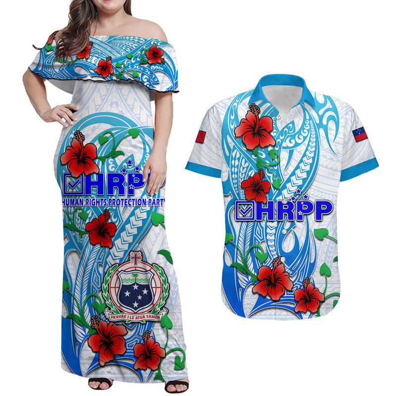 Matching Outfits For Couples Special Samoa HRPP Party Combo Dress and Hawaiian Shirt Tribal Samoan Hibiscus Design