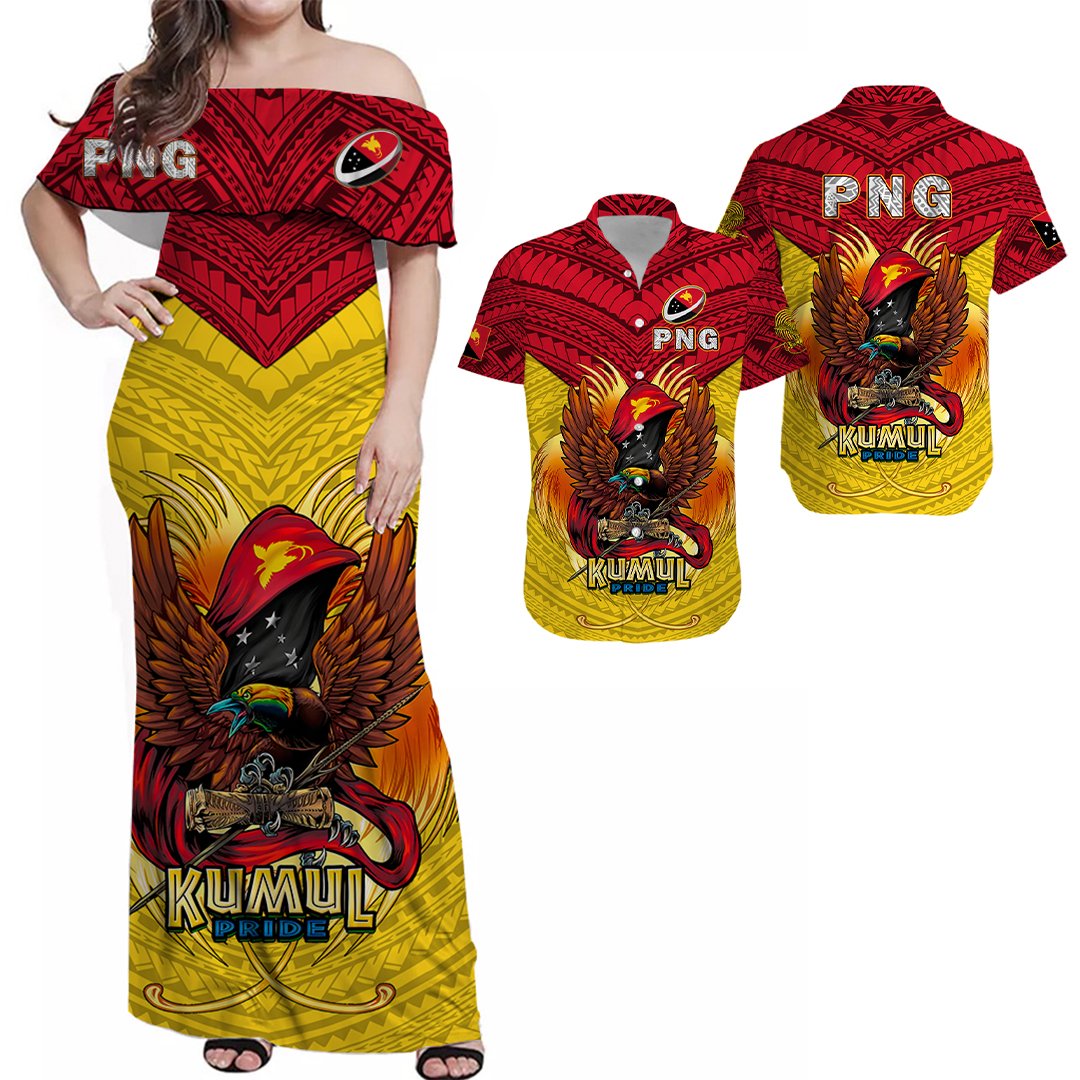 Matching Clothes For Couples Papua New Guinea Rugby Kumul Pride Combo Dress And Hawaiian Shirt