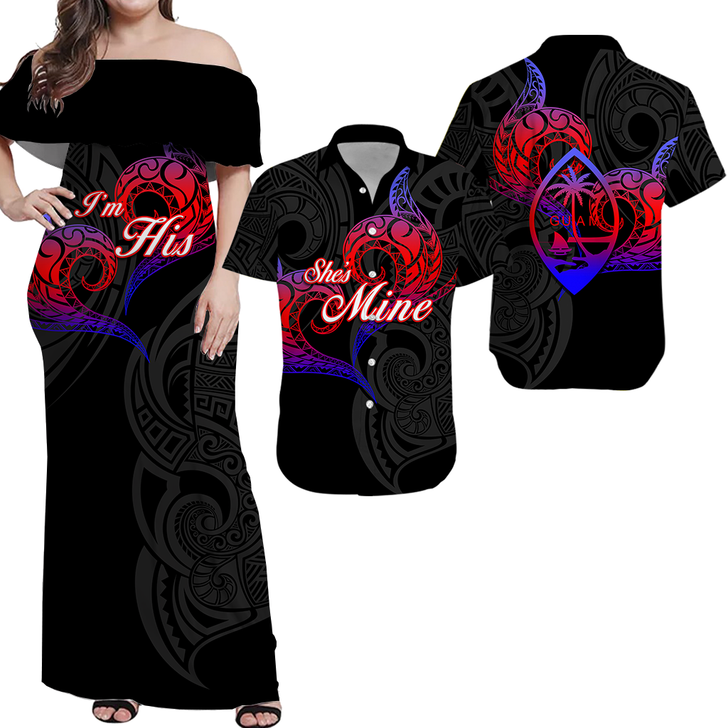 Matching Clothes For Couples Valentine Day Guam Couple Combo Dress And Hawaiian Shirt Heart Tribal