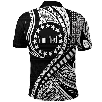 Custom Personalised Cook Islands Polo Shirt Black Polynesian Wave Style
