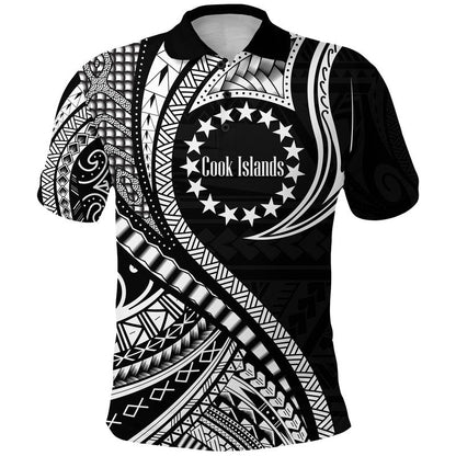 Custom Personalised Cook Islands Polo Shirt Black Polynesian Wave Style