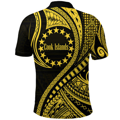 Cook Islands Polo Shirt Gold Polynesian Wave Style