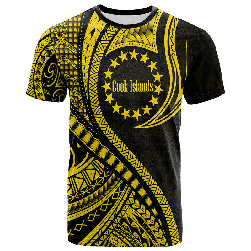 Cook Islands T Shirt Gold Polynesian Wave Style