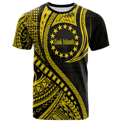 Cook Islands T Shirt Gold Polynesian Wave Style